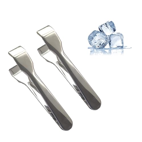 Winerstony Stainless Steel Ice Tongs with Sawteeth for Ice Bucket Ice Sugar Cubes Coffee Bar Food Serving (2pcs)