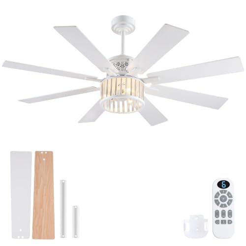 Image of NKPU 52 inch Farmhouse Crystal Ceiling Fans with Lights and Remote, Chandelier Industrial Ceiling Fan with Dual 8 Blades, 6 Speed Reversible Motor, Timing, White Ceiling Fan for Living room, Bedroom