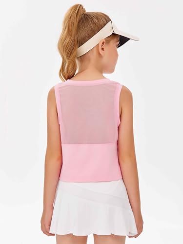 Image of Haloumoning Girls Athletic Tank Tops Kids Sleeveless Crop Tops Mesh Back Workout Cute Sports Shirts 5-14 Years