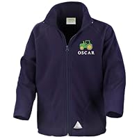 Embroidered Tractor Personalised Name Boys Fleece Jacket Navy Kids Custom Text Farm Coat (UK, Age, 4 Years, 6 Years, Regular, Green Tractor)