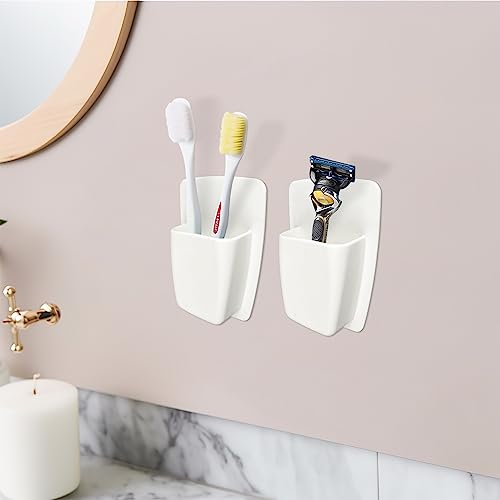 Qualsen Silicone Toothbrush Holder Mighty Toothpaste Razor Holder Bathroom Organizer Storage Wall Mounted Small Toiletry Items，2 Pcs (Whitex2) #TOP5