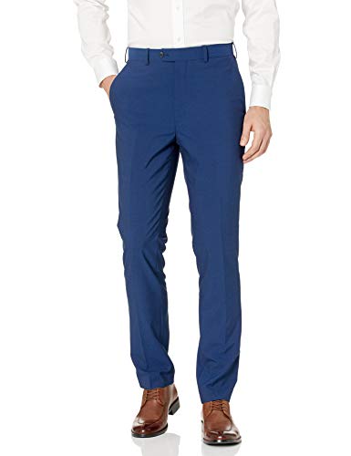 Adolfo Men's Micro Tech Slim Fit Flat Front Suit Pant, Blue with Lycra Stretch, 30Wx30L