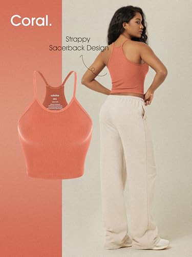 Image of ODODOS Women's Crop 3-Pack Seamless Rib-Knit Camisole Crop Tank Tops