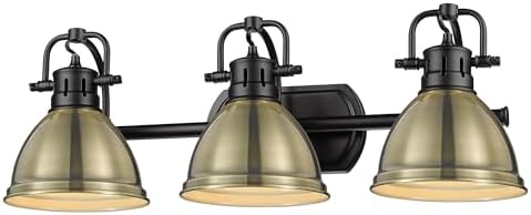 Golden Lighting 3602-BA3 BLK-AB Duncan Bath Vanity, Transitional, Matte Black with Aged Brass Shades