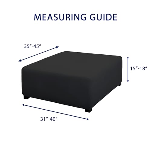 Image of PureFit Stretch Square Ottoman Cover 40x40x15 Footstool Cover, Black