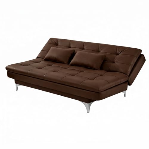 Image of FURNY Eagel 3 Seater Leatherette Sofa Cum Bed with 2 Cushions (Brown) in Premium Finish | Ideal for Living Room, Bedrooms, Offices, Hotels