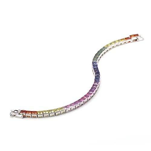 Pirmiana Sterling 925 Silver 4Mm Lab Created Rainbow Sapphire Gemstone Tennis Bracelet For Woman Gift (16.5) #TOP7