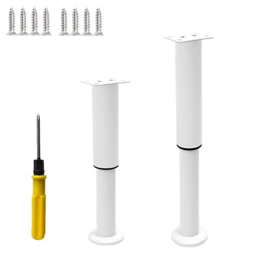 NCRGB 2PCS Patas Pies Ajustables Pata de MeAjustable,Regulables con 16 Kit Destornillador y Tornillos,para Armarios Mesillas de Noche Camas Escritorios Cómoda Estantería (Blanco, 25-43 cm)