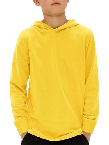 Haloumoning Camisola com capuz para criança de manga comprida, monocromática, corte regular, básica, camisola com capuz, 5-14 anos, Amarelo