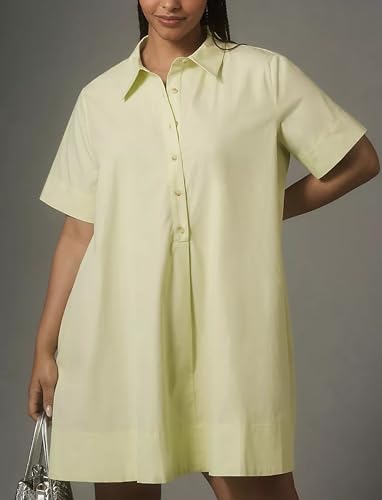 Image of Dsewpaur Short Sleeve Swing Tunic Mini Dress for Women Button Up Shirt Blouse Short Dress Summer Casual Flowy A Line Dress