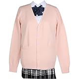 [AAQX] スクールカーディガン 女子 制服 ゆったり ニット Vネック 厚手 無地 高校生 学生 通学 レディース 春秋冬用 100％コットン (JP, アルファベット, L, 桜ピンク)