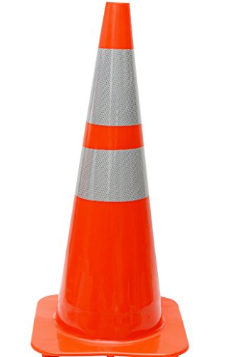 (Set of 6) CJ Safety 28" Orange PVC Traffic Safety Cones with 6" & 4" Reflective Collars (6 Cones)