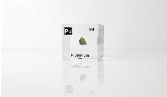 Plutonium (Trinitite Sample) Display, Encased in Lucite Acrylic, 2x2x2 Inches, Authentic Trinitite from First Atomic Test Site, Handmade in The USA by Engineered Labs, for Display or Education