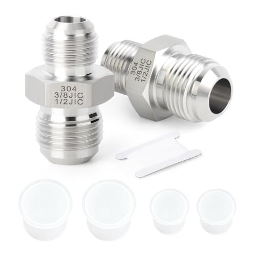 Image of TAISHER 2PCS Forging of 304 Stainless Steel JIC Flare Tube Fitting, 3 /8 inch JIC Male x 1 /2 inch JIC Male, Union
