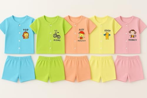 Image of New Born Baby Unisex Breathable Cotton Sleeveless Button Jhabla Dress | Boy & Girl Baby Clothe Size From 3 Months | Jabala Set for New Born | Pack Of 5 Combo