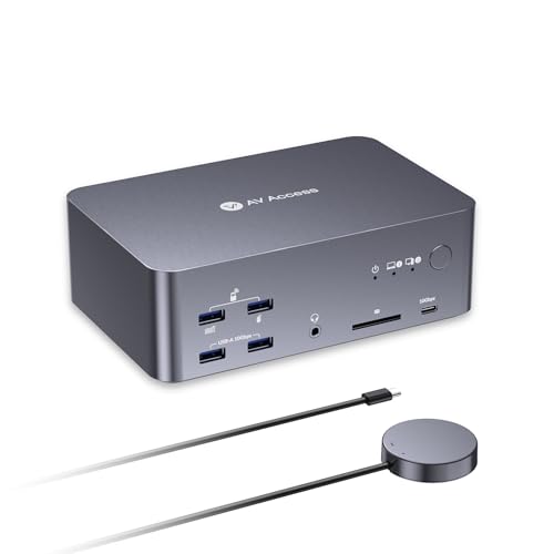 AV Access 8K KVM Switch 3 Monitors 2 Computers, Laptop + Desktop KVM Docking Station, 100W PD, GbE, 2xUSB 3.2 10Gbps USB C Hub, SD Reader & Remote Switcher for HP, Dell, Chromebook, PC, and