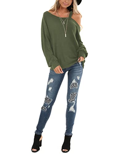 Image of Ezbelle Womens Sweaters Oversized Long Sleeve Cold Shoulder Tops Shirt Tunic Sweatshirt
