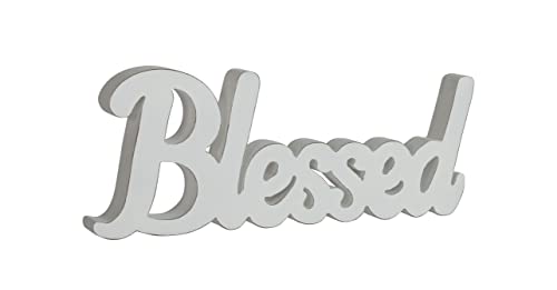 GTTSRTE Rustic Wooden Blessed Sign For Home Decor Wood Block Cutout Letters Blessed Decorative Sign Wall Hanging Art Farmhouse Wall Decor Tabletop and shelf decor.(Blessed(White))
