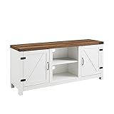 Walker Edison Larae Modern Farmhouse Two-Tone Barn Door Stand for TVs up to 65 Inches, Without Fireplace, Rustic Oak/White