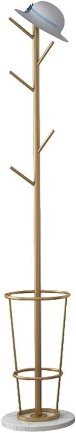 Coat Stand Floor-Standing Coat Rack Coat Rack with Umbrella Stand Simple Marble Base Home Furnishing Metal Coat Rack Freestanding Suitable for Bedroom, Office (Color : Gold+White)