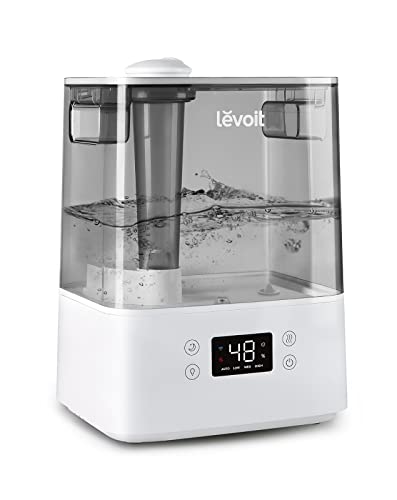 Levoit 加湿器 卓上 大容量 6L 超音波加湿器 26db極静音 自動的湿度調整 アロマ 上から給水 空焚き防止 Alexa/GoogleAssistant対応 LEDナイトライト付き タッチパネル式 お手入れ簡単 省エネ 次亜塩素酸水対応 6-25畳対応 寝室/リビング/子供部屋/会社用 PSE認証済み Classic300S グレー