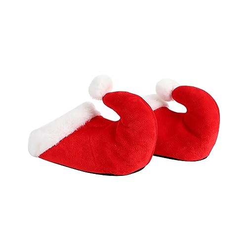Christmas Slippers, 1 Pair Soft Plush Comfy Warm Fuzzy Christmas Hat Slippers Adult Non-Slip House Slippers for Women Men Family Use Santa Claus Costume Accessorie3