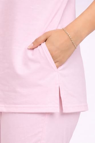 Image of KIAWAH Women's Cotton Night Suit, Long Top and Pajama Set, Round Neck, Short Sleeve,
