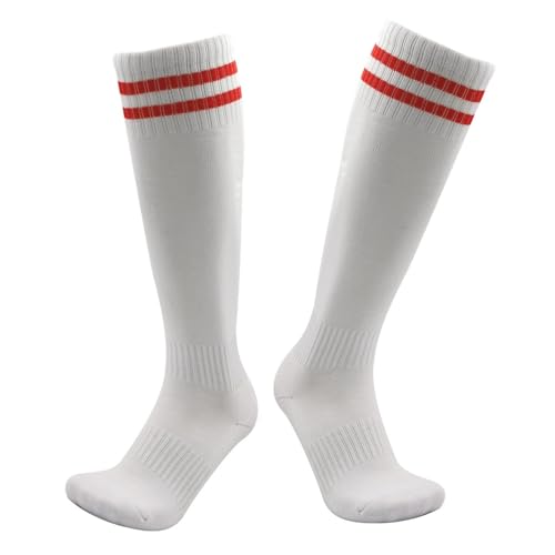 BULBEAWICK Calcetines Ciclismo 3 Par Adultos Fútbol Calcetines Medias Tubo Largo Rodilla Legging Béisbol Correr Deporte Hombres Mujeres Runnimg Ciclismo Calcetines,barra Roja Blanca,S