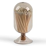 MILAVERA Premium Glass Match Cloche - Matches in a Jar with Striker. Great for Candles, Fireplace. Or Use Bottle for Bath Salts, Accessories. Includes Striker and Safety Matches (White)