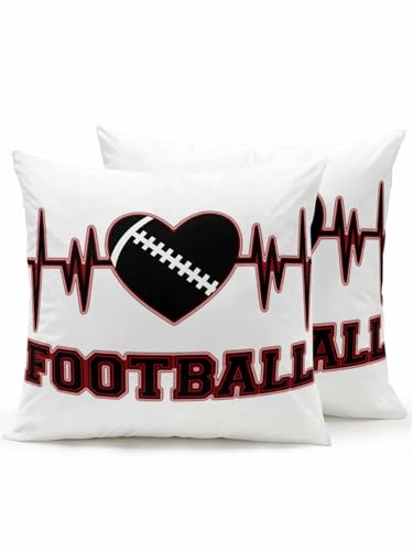 Outdoor Pillows Waterproof, Valentine's Day Bedding Throw Pillows with Insert for Couch Sofa Bed, Abstract Love Heat Heartbeat Rugby Black 18x18 Inch Pillowcases Camping Patio Pillow Set of 2