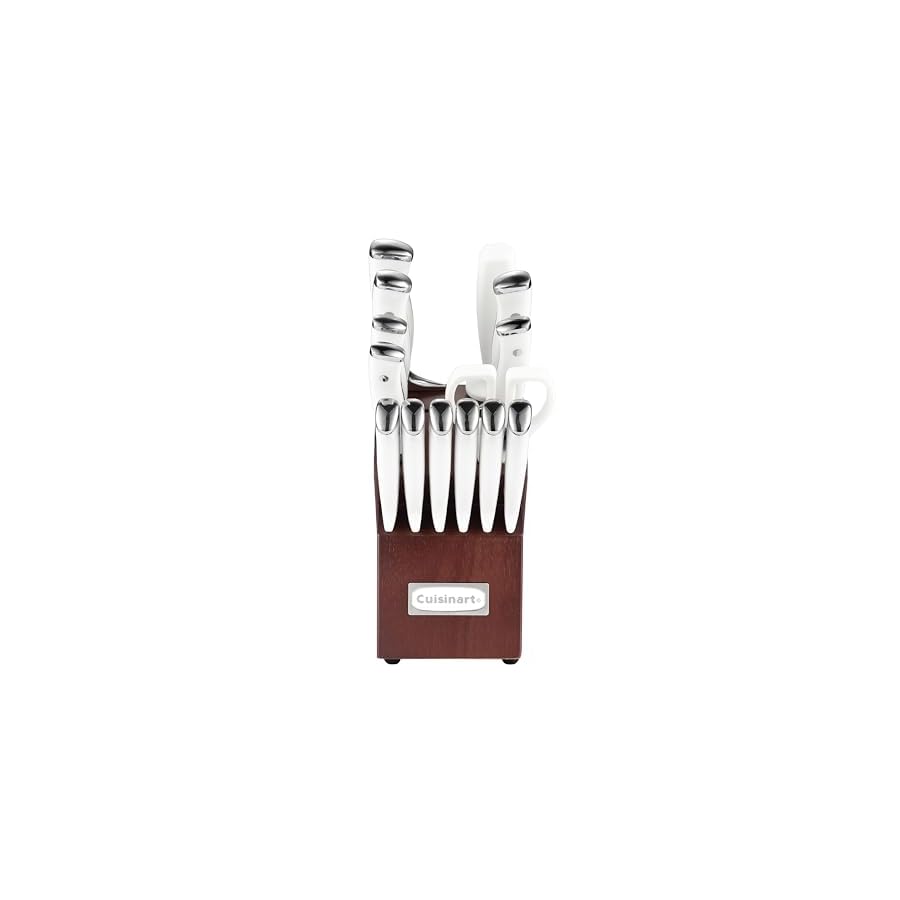Cuisinart-15-Piece-Knife-Set-with-Block-High-Carbon-Stainless-Steel-Forged-Triple-Rivet-WhiteCherry-C77WTR-15PCW Cuisinart 15-Piece Knife Set with Block, High Carbon Stainless Steel, Forged Triple Rivet, White/Cherry C77WTR-15PCW