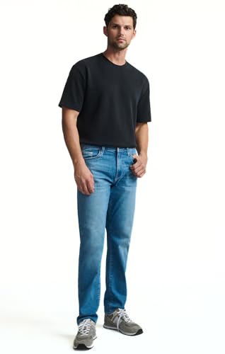 Mavi Men's Zach Regular Rise Straight Leg Jeans, Mid Brushed Feather Blue 35x30