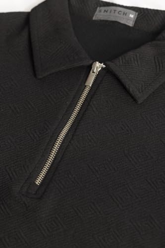 Image of SNITCH Black Textured Polo T-Shirts