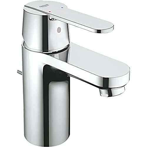 GROHE Get, Bathroom Low Pressure Basin Mixer Tap with Pop-Up Waste Set (Metal Lever, 35 mm Ceramic Cartridge, Tails 3/8 Inch)