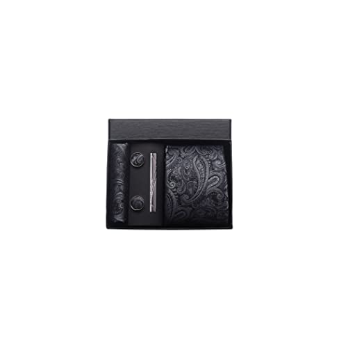 CWKOON Paisley Grey Mens Tie Formal Necktie Pocket Squares Ties Clips Cufflinks Classic for Men Set