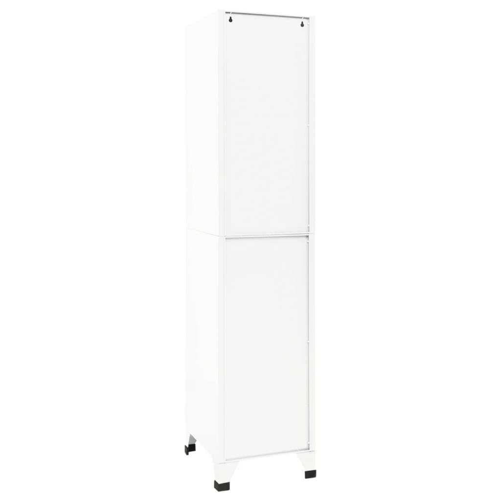 Szafka z szafką, biała, 38 x 45 x 180 cm, stal, 2 półki z wieszakiem na ubrania, zamykana, do biura, szkoły, domu, wszechstronna szafka do przechowywania