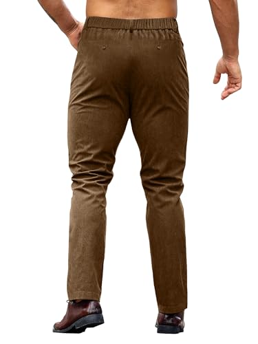 HOTake Men's Casual Corduroy Pants Lightweight Stretch Corduroy Trousers Straight Fit Dress Pants2