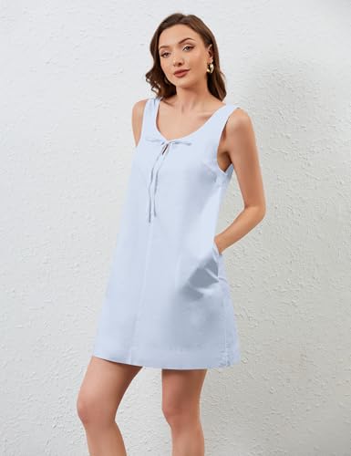 Image of OLAPTA Women Sleeveless Summer Mini Tank Dress Tie Up Loose Fit Sundress Scoop Neck Casual Trendy Short Dresses with Pockets