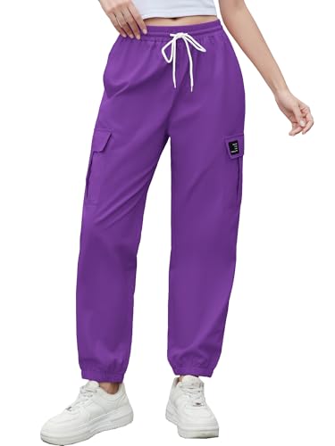 Image of Cromoncent Girls&Womens Cargo Pants Elastic Waist Lightweight Outdoor Jogger Pants, 6 Years - XX-Large
