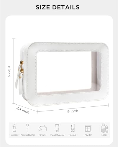 Image of LETGO Clear Sunscreen Makeup Bags Pouch, TSA Approved Toiletry Bag with Zipper, Portable Make Up Organizer Traveling Compact Car Bag for Beach Essentials(Clear-White)