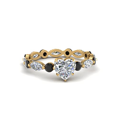 Image of 55Carat Choose Your Gemstone Marquise and Round Eternity Ring Yellow Gold Plated Heart Shape Side Stone Engagement Rings Lightweight Office Wear Everyday Gift Jewelry US Size 4 to 12