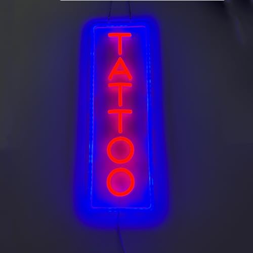 Image of Dimmable Tattoo Neon Sign,LED Reusable Neon Signs,Arylic Ice Blue Tattoo Shop Sign with Dimmer for Tattoo Salon, Studio, Shop Plaque,Tattoo Gifts for Friends,16x5.9in(Blue+Red)