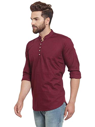 Men's Tunic Cotton Red Kurta/Shirt Indian Casual Summer Kurta Only (Large)2