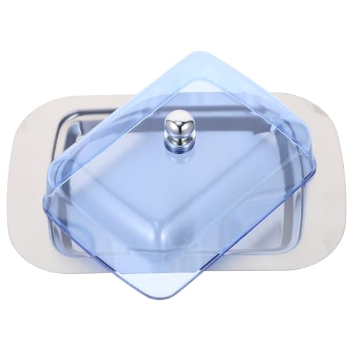 HIAKDOFT Mantequera de Acero Inoxidable con Tapa Azul para Almacenamiento de Mantequilla y Queso Recipiente Reutilizable para Encimera Diseño Moderno y Sellado Hermético
