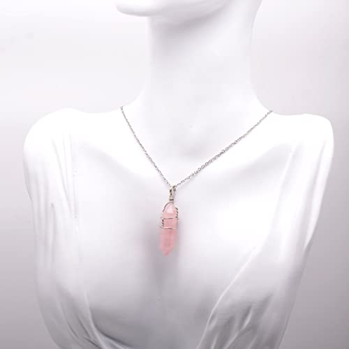 Paialco Hand Wired Natural Rose Quartz Crystal Point Healing Chakra Pendant Necklace2