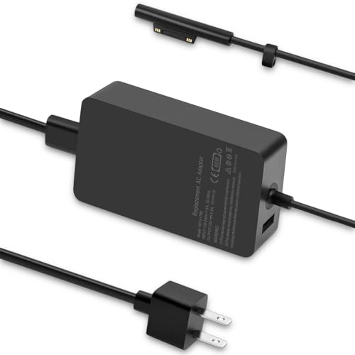 65W Surface Pro Laptop Charger AC Adapter for Microsoft Surface Pro 3, 4, 5, 6, 7, 8, 9, 10, X, Surface Book 3, 2, 1, Windows Surface Laptop 6, 5, 4, 3, 2, 1, Surface Go Tablet, with 6.2ft Power Cord