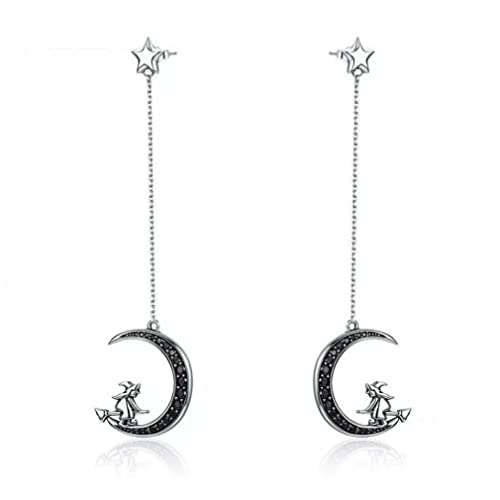 Boucles d'oreilles longues noires moon star le cadeau idéal pour femme