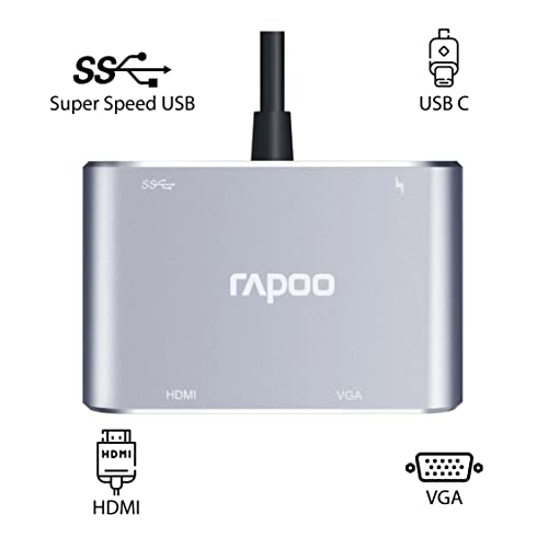Image of Rapoo XD30 USB C Hub, 4-in-1 USB C Adapter, with 4K USB C to HDMI /30Hz & VGA Ports,PD protocal Power Supply,USB A 3.0 for MacBook Pro 2016 /2017 /2018, Chromebook, Windows, and More