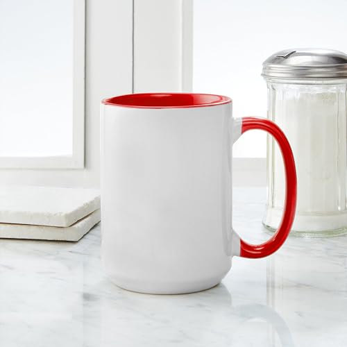Taza de cerámica grande 15 oz blanca y roja miniatura 4