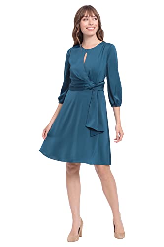 London Times Women's Twist Waist Detail Dress with Front Neck Keyhole3
